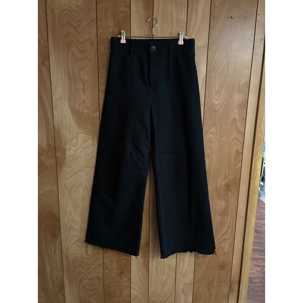 Zara Black High Waisted Wide Leg Pants Frayed Hem Raw Edge Size‎ 6